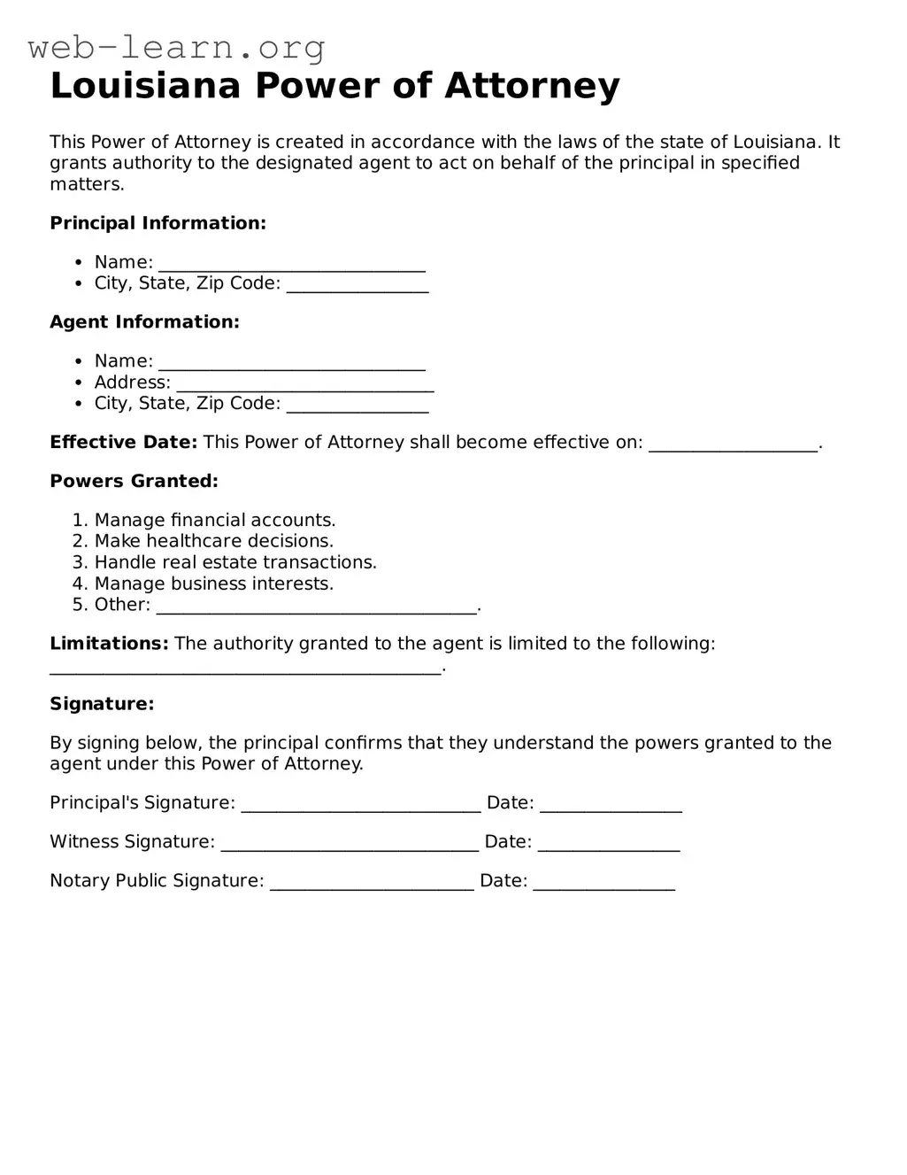 Attorney-Approved Power of Attorney Document for the State of Louisiana