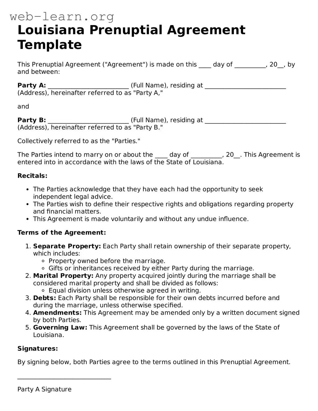 Attorney-Approved Prenuptial Agreement Document for the State of Louisiana