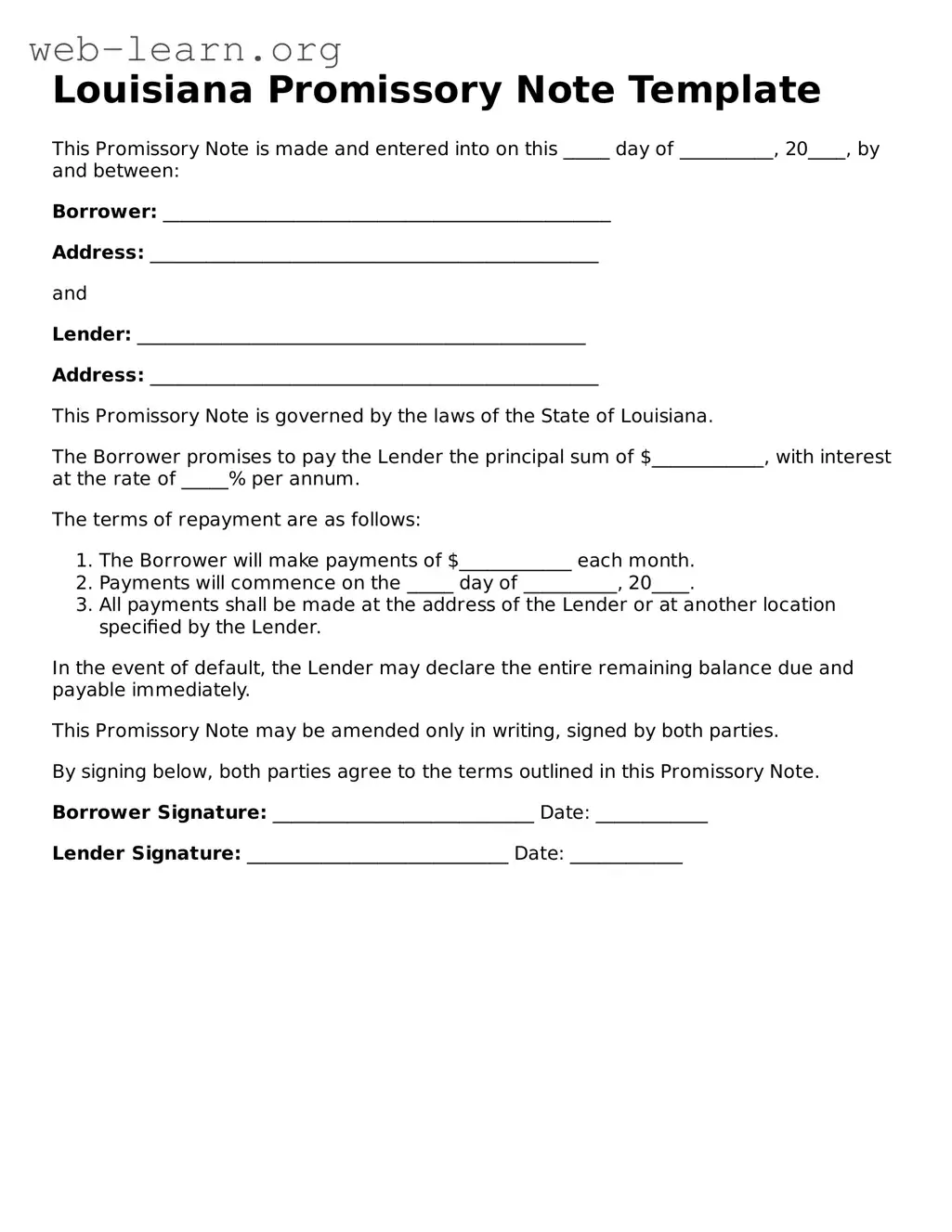 Attorney-Approved Promissory Note Document for the State of Louisiana