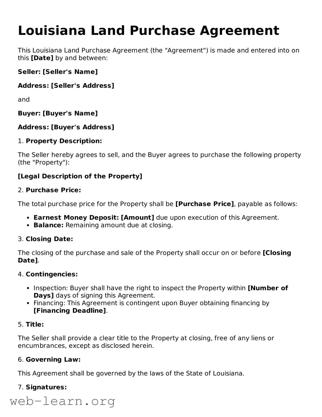 Attorney-Approved Land Purchase Agreement Document for the State of Louisiana