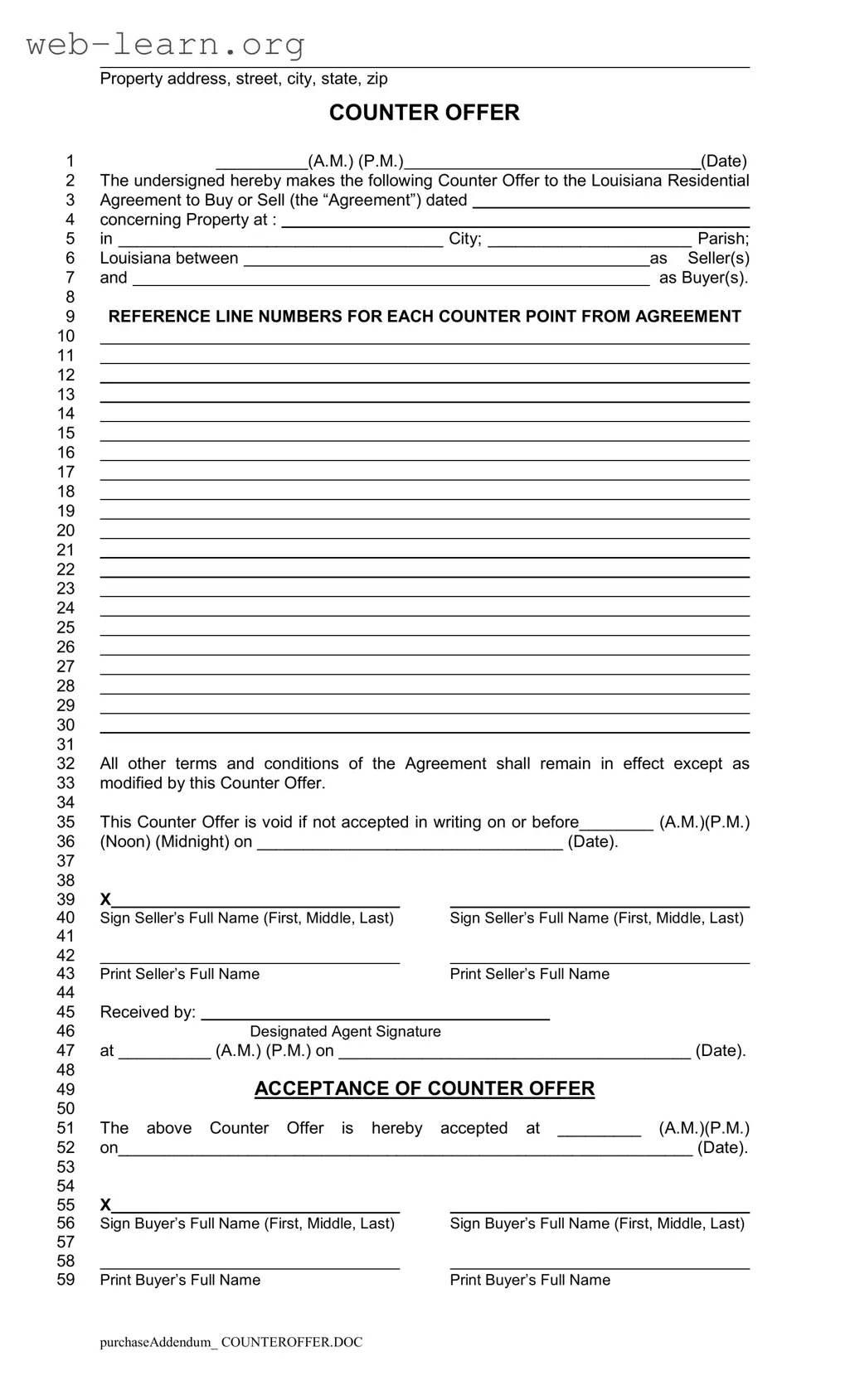 Blank Louisiana Counter Offer Form