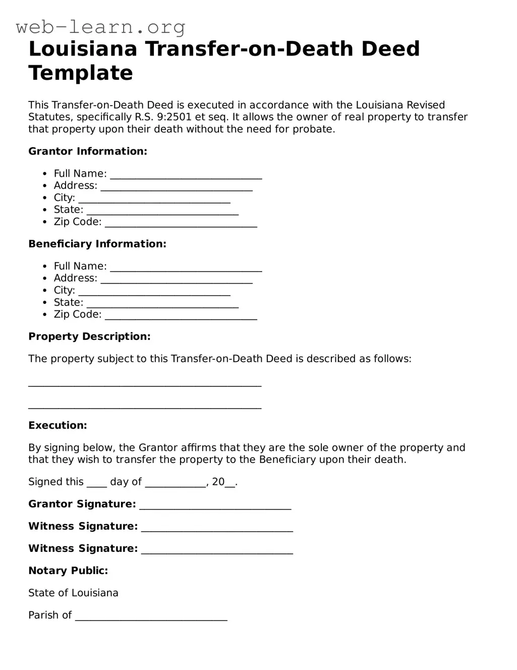 Attorney-Approved Transfer-on-Death Deed Document for the State of Louisiana