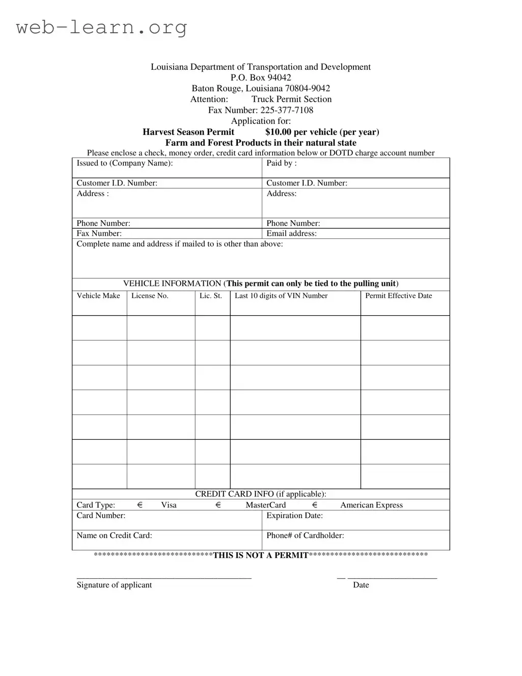 Blank Louisiana Dotd Permit Form
