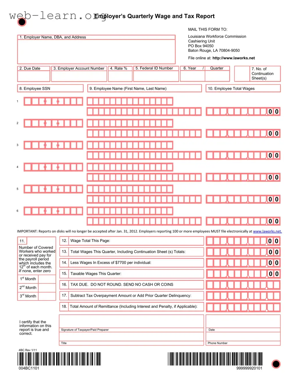 Blank Louisiana Wage Report Form