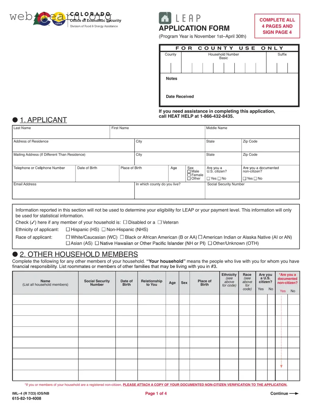 Blank Leap application IML-4 Form