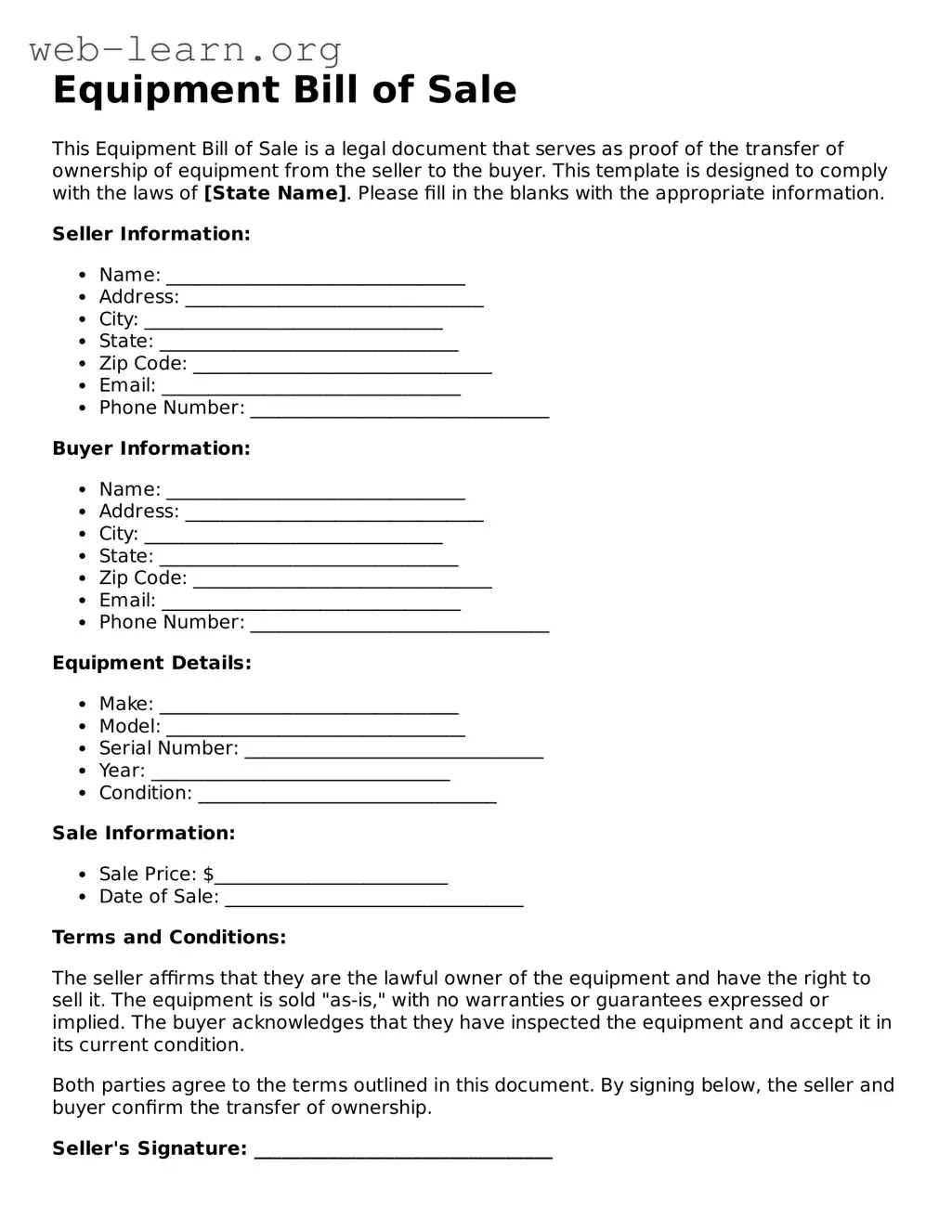 Attorney-Approved Equipment Bill of Sale Template