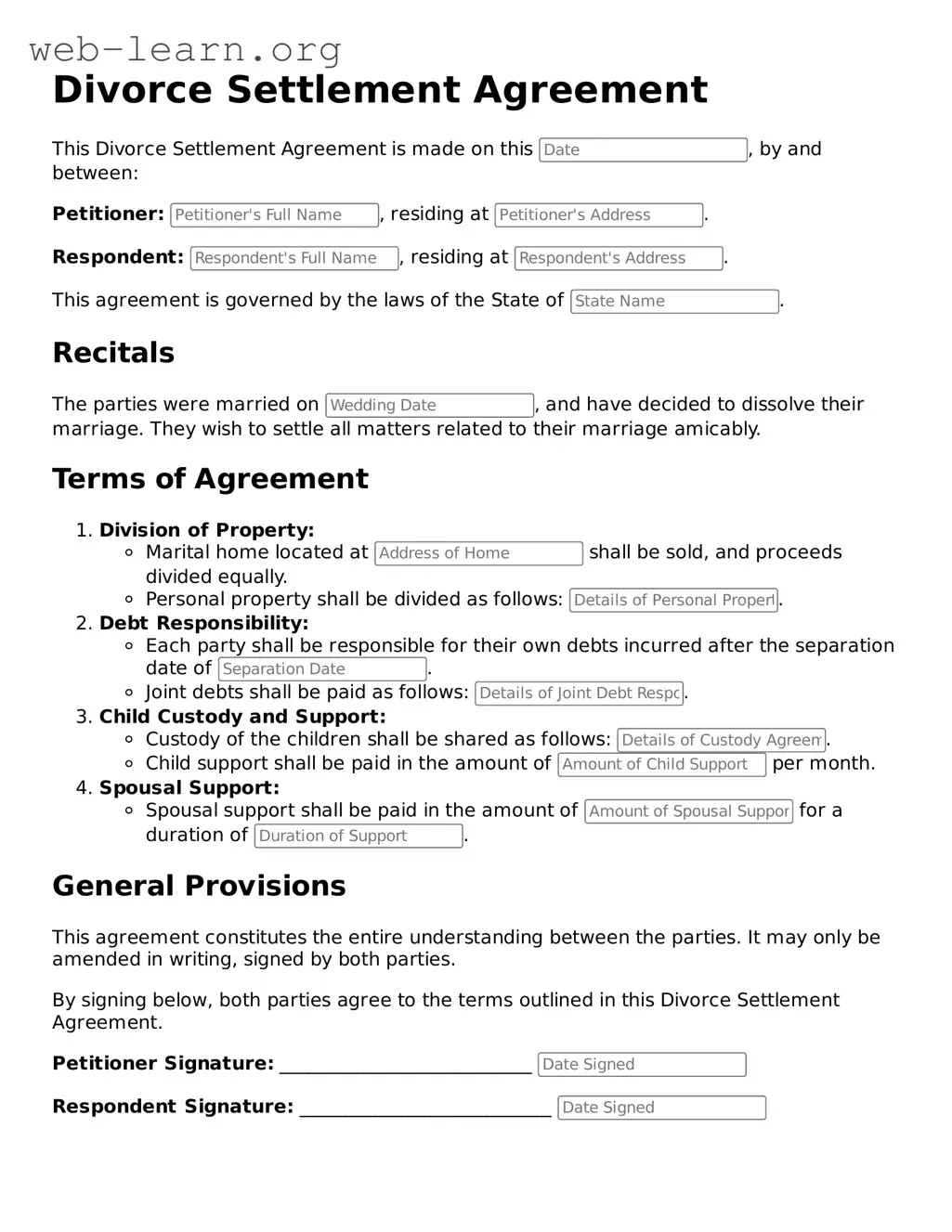 Attorney-Approved Divorce Settlement Agreement Template