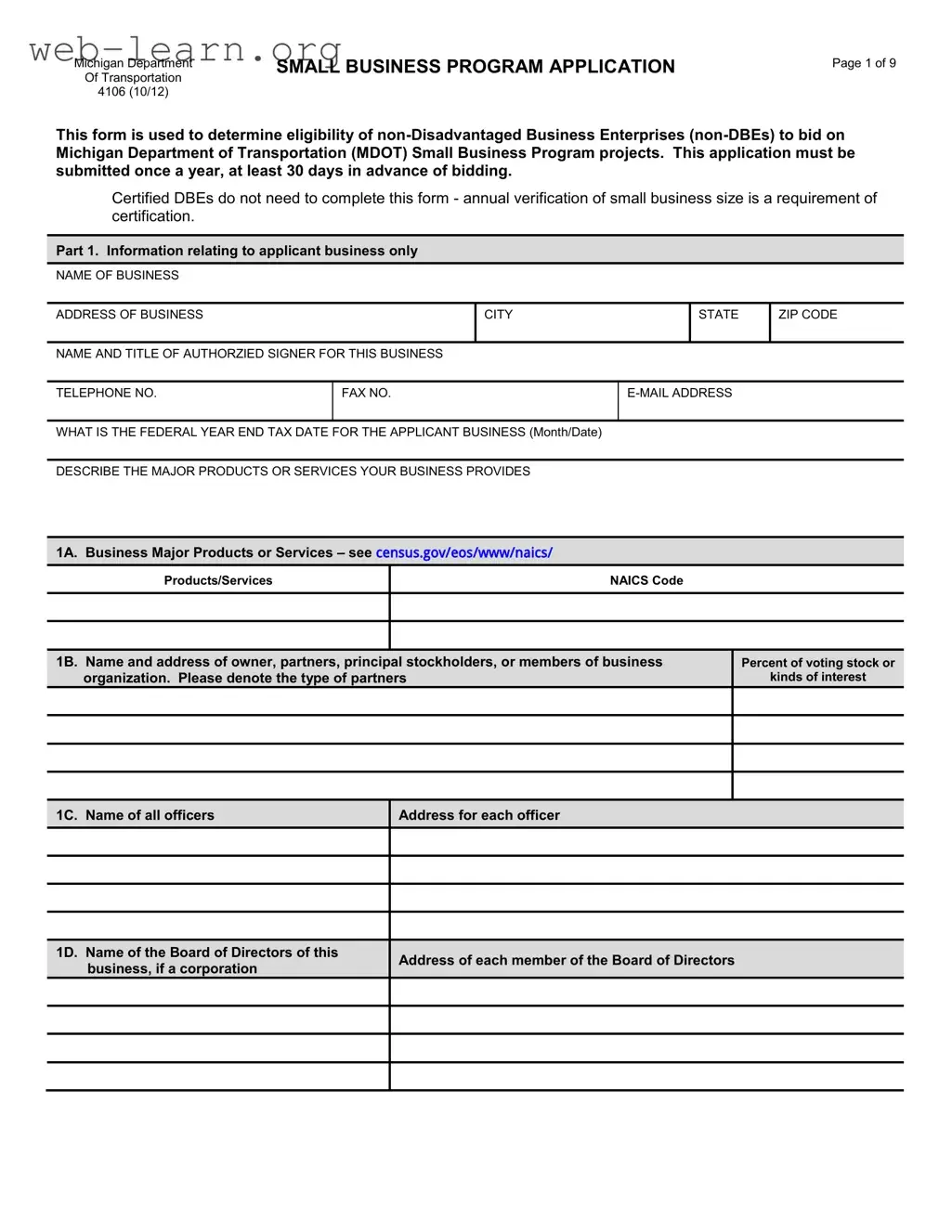 Blank Michigan 4106 Form