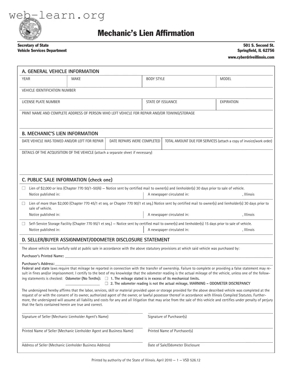 Blank Cyberdrive Illinois Mechanics Lien Form
