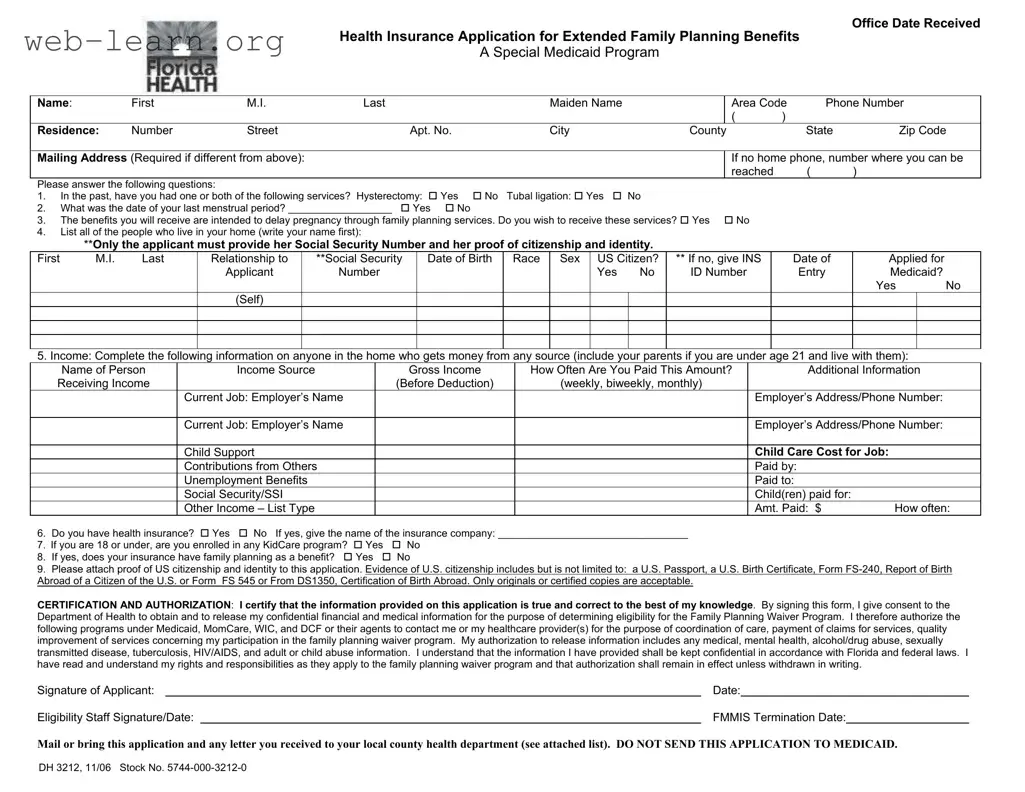 Blank Florida Dh 3212 Form