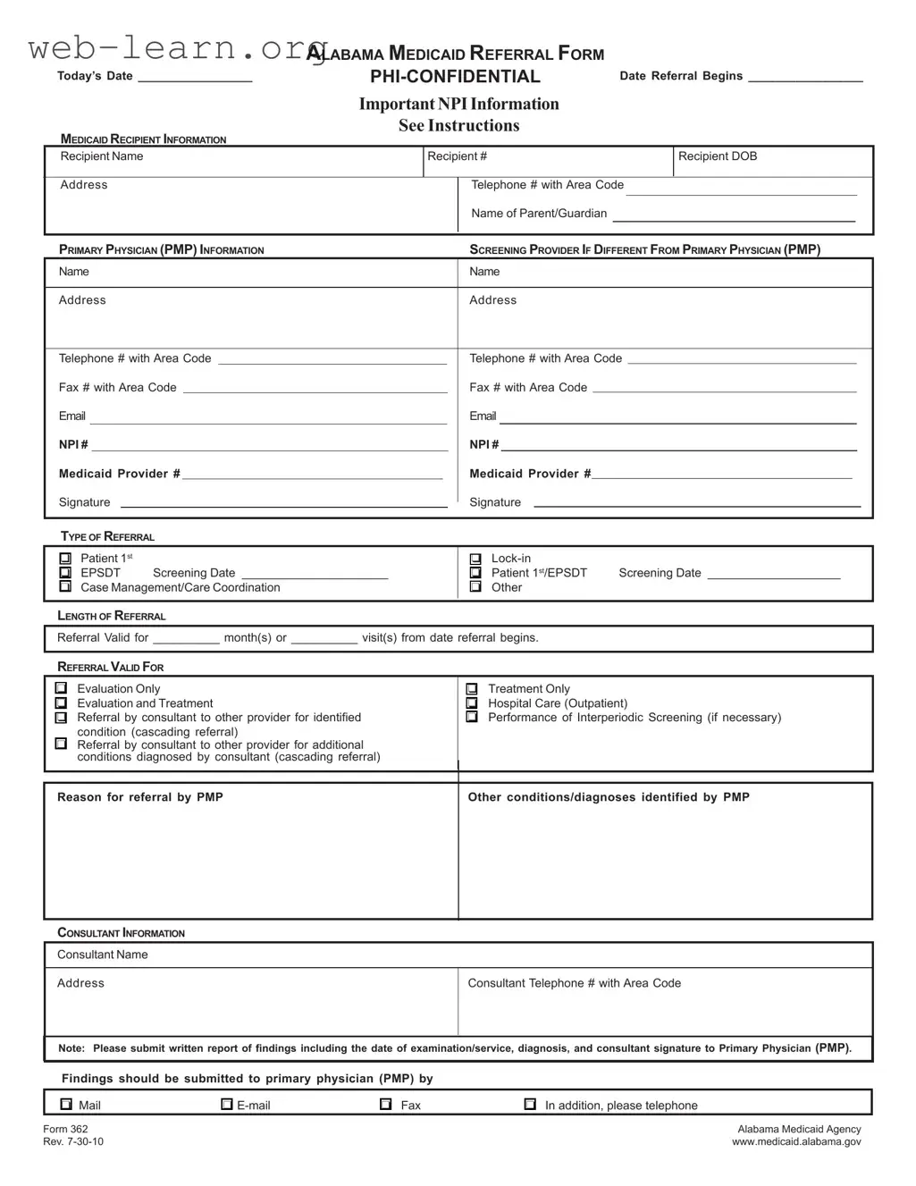 Blank Alabama 362 Form