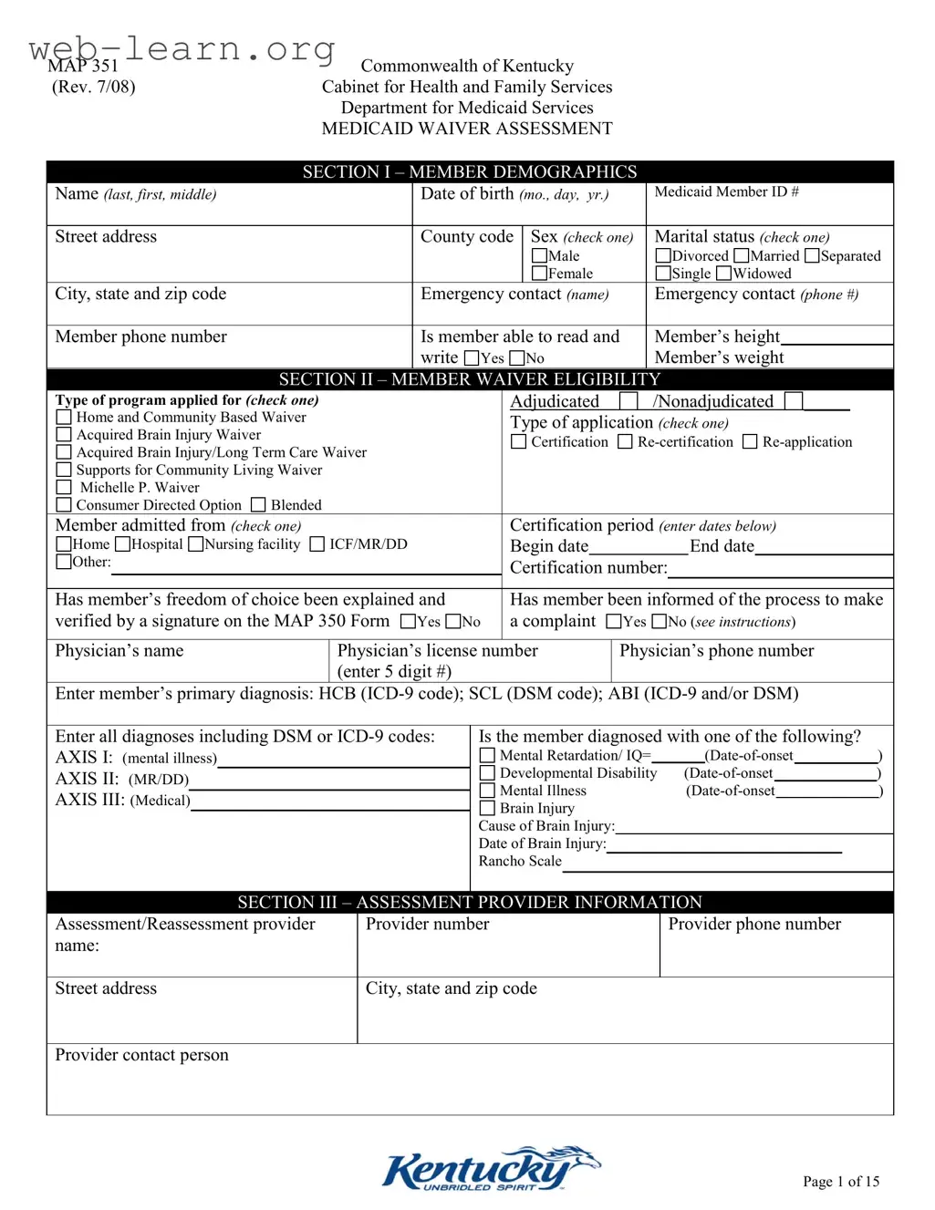 Blank Kentucky Map 351 Form