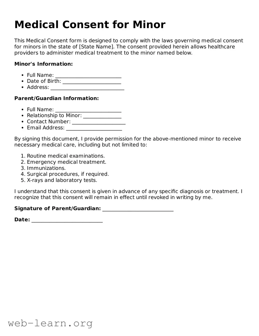 Attorney-Approved Medical Consent for Minor Template