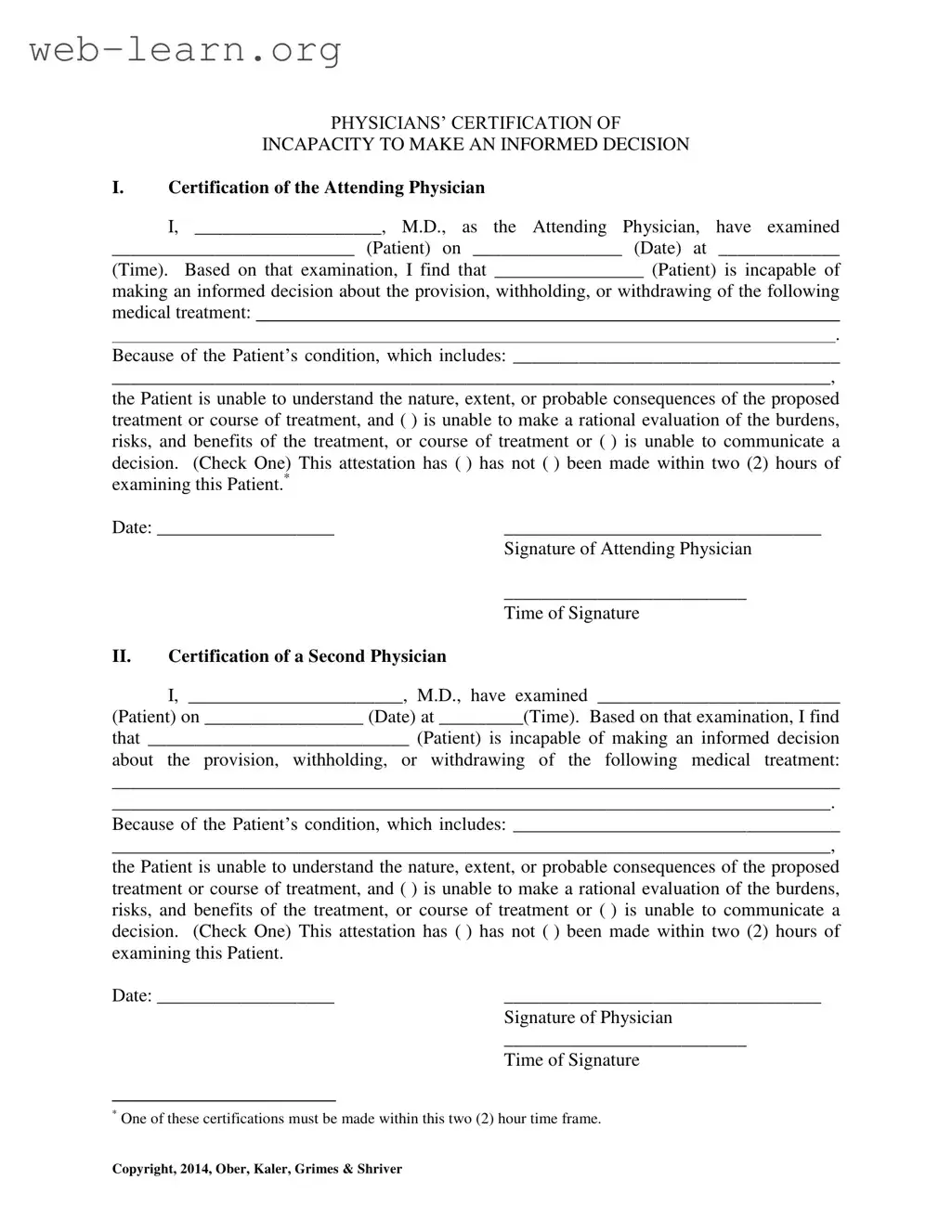 Blank Certification Of Incapacity Form