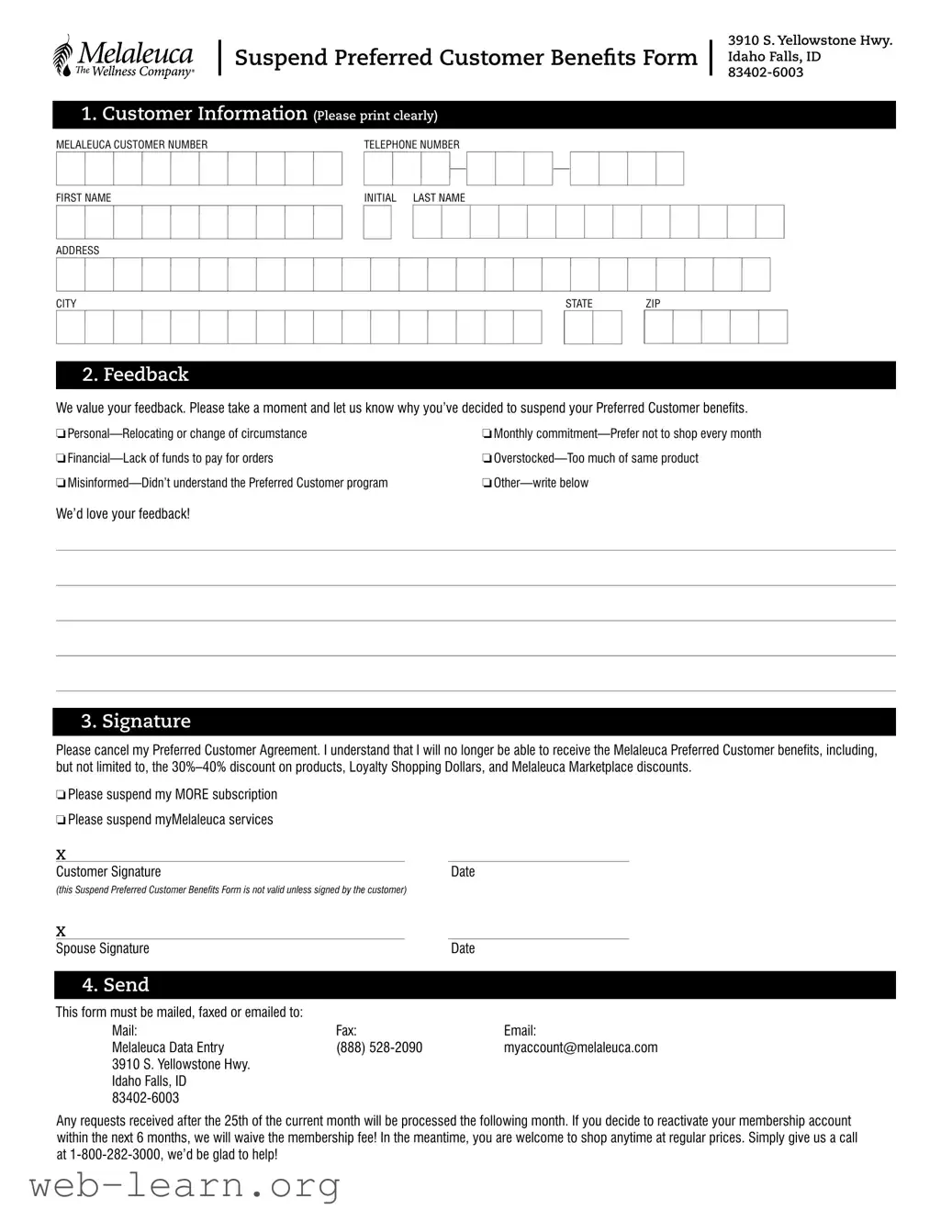 Blank Melaleuca Cancellation Form