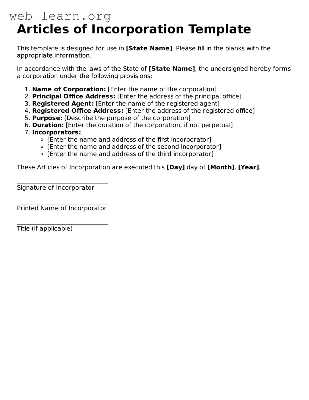 Attorney-Approved Articles of Incorporation Template