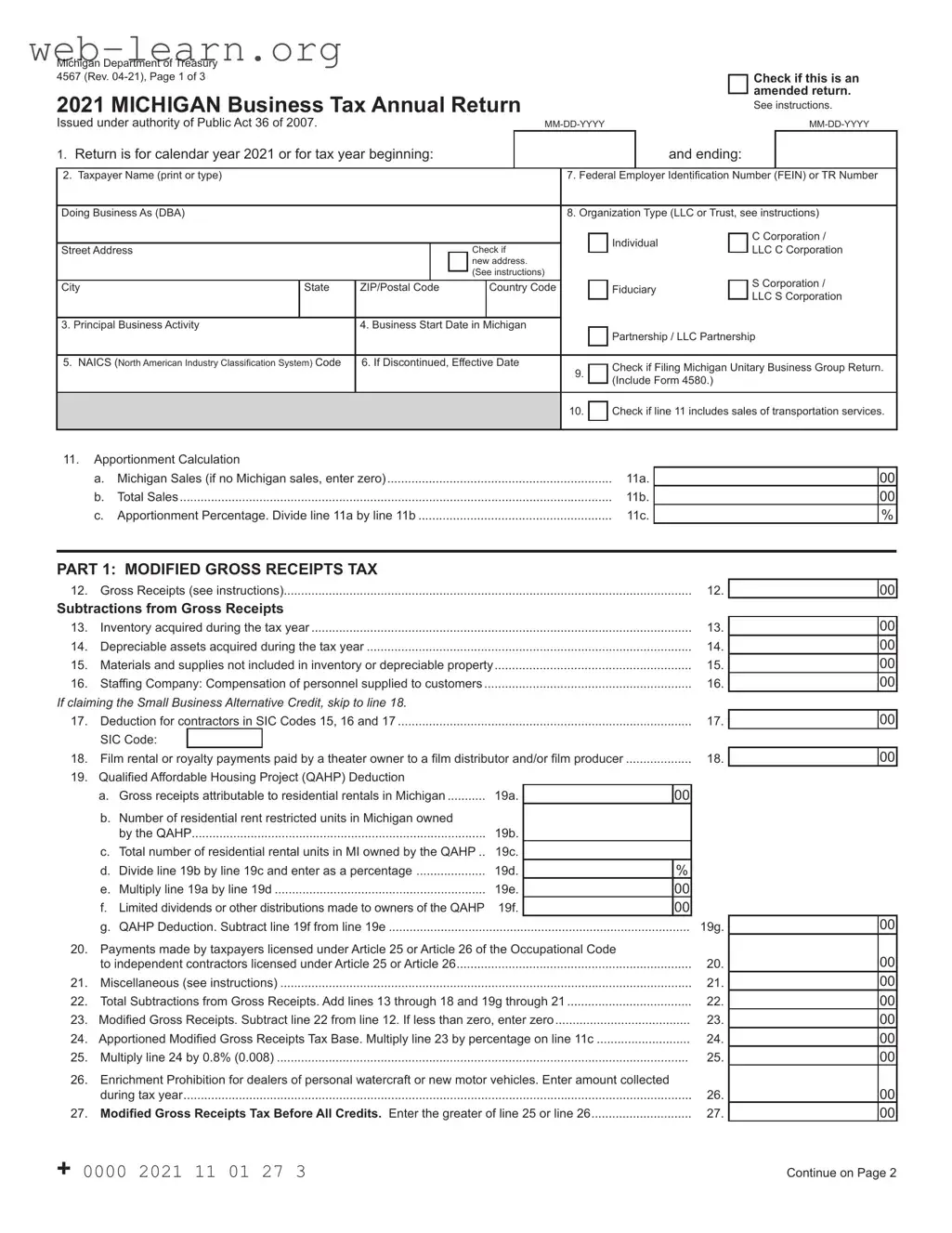 Blank Michigan 4567 Form