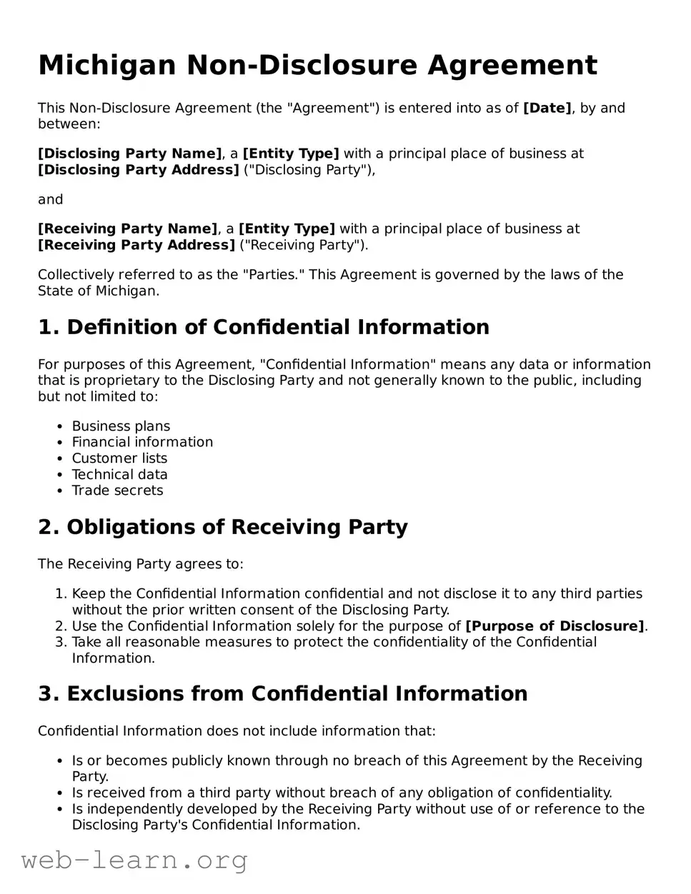 Attorney-Approved Non-disclosure Agreement Document for the State of Michigan