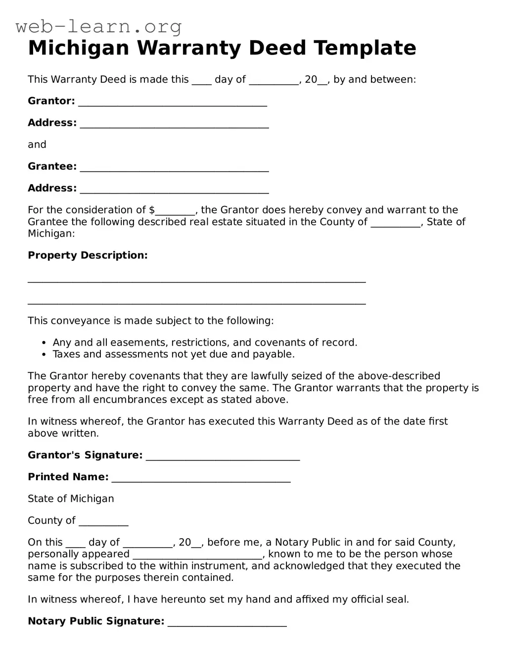 Attorney-Approved Deed Document for the State of Michigan