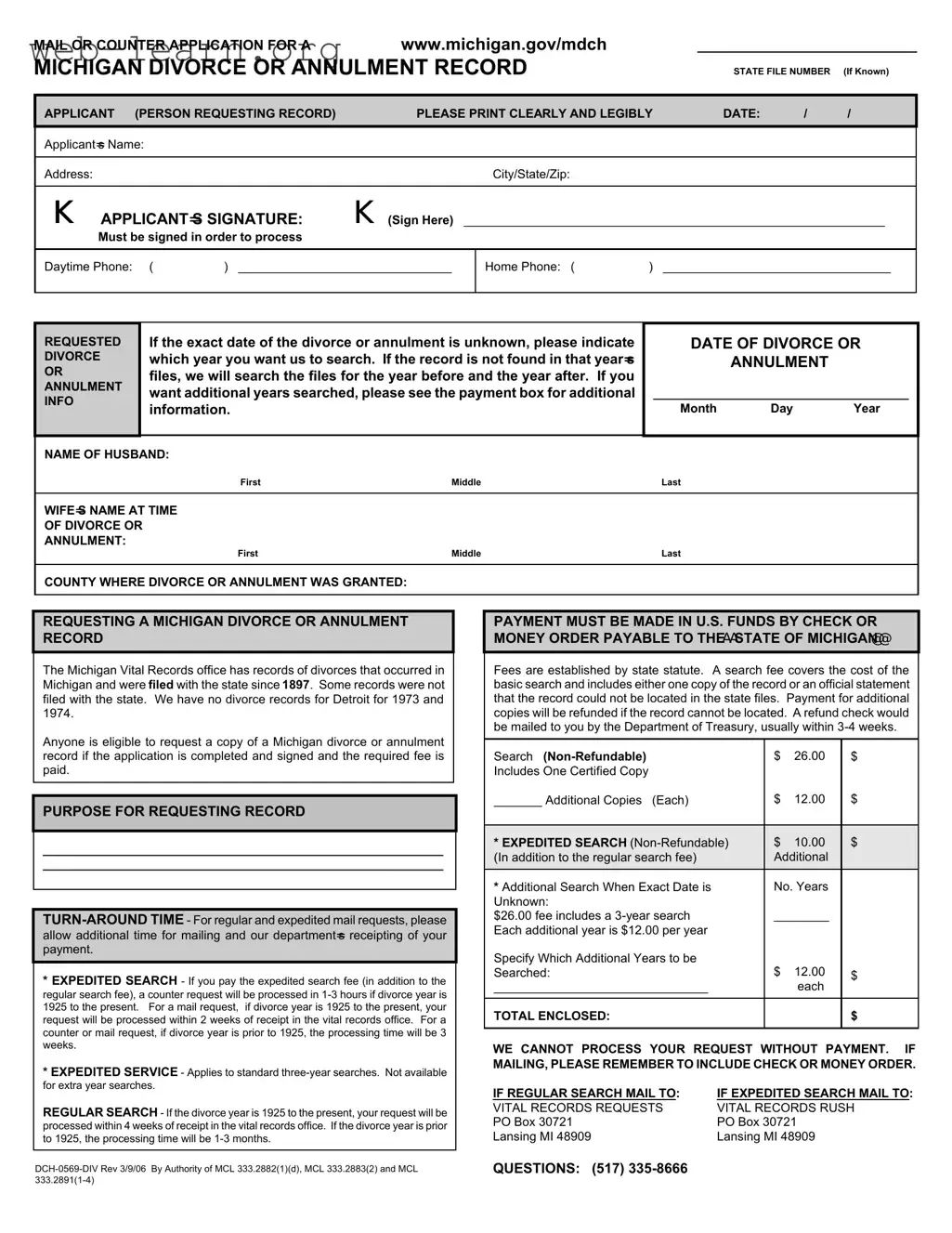 Blank Divorce Or Annulment Michigan Form
