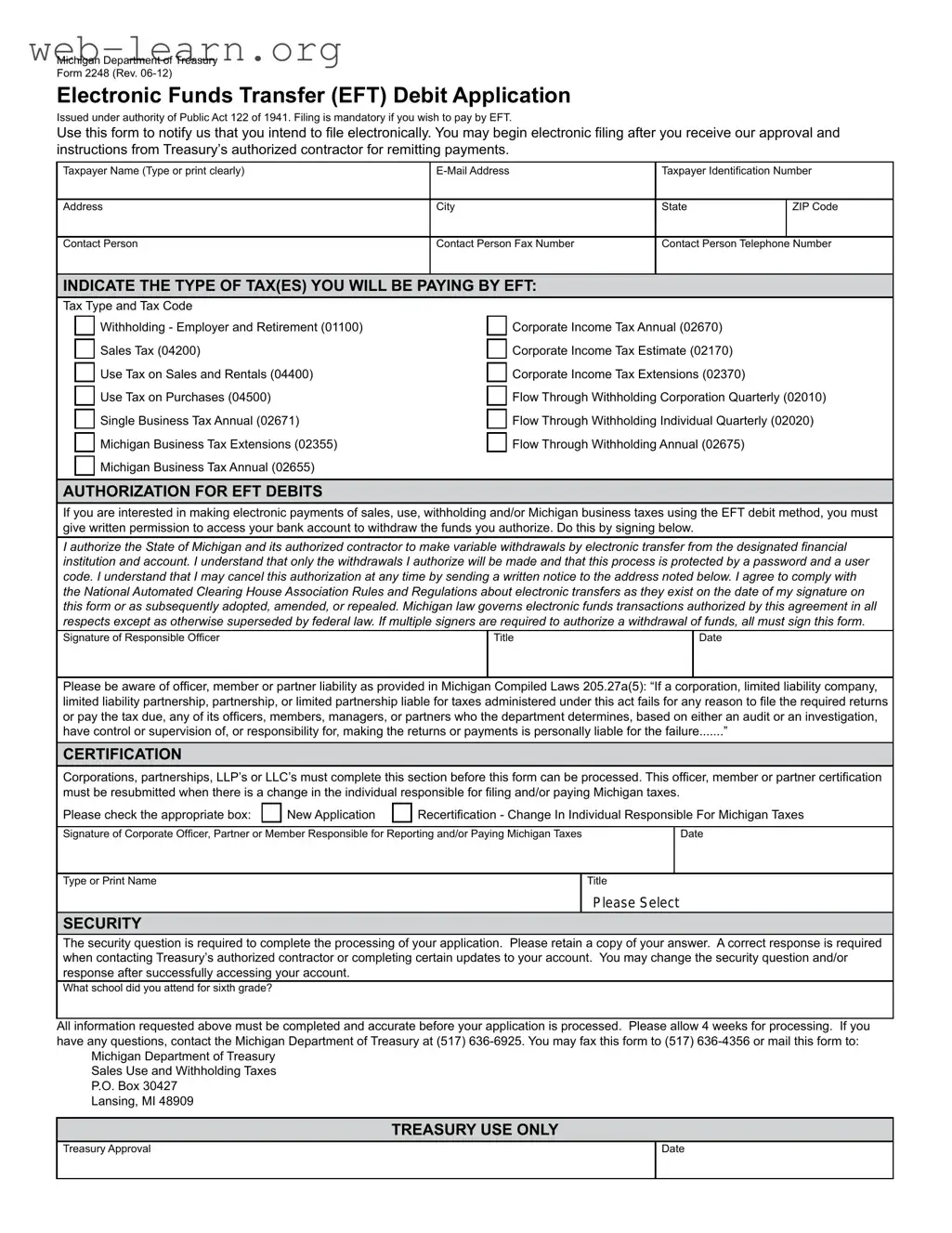 Blank Michigan 2248 Form