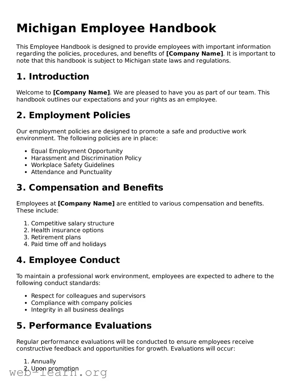 Attorney-Approved Employee Handbook Document for the State of Michigan