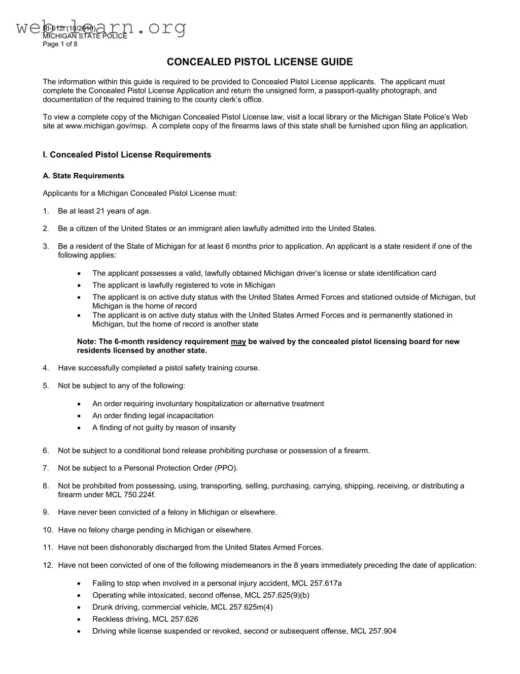 Blank Michigan Ri 012 Form