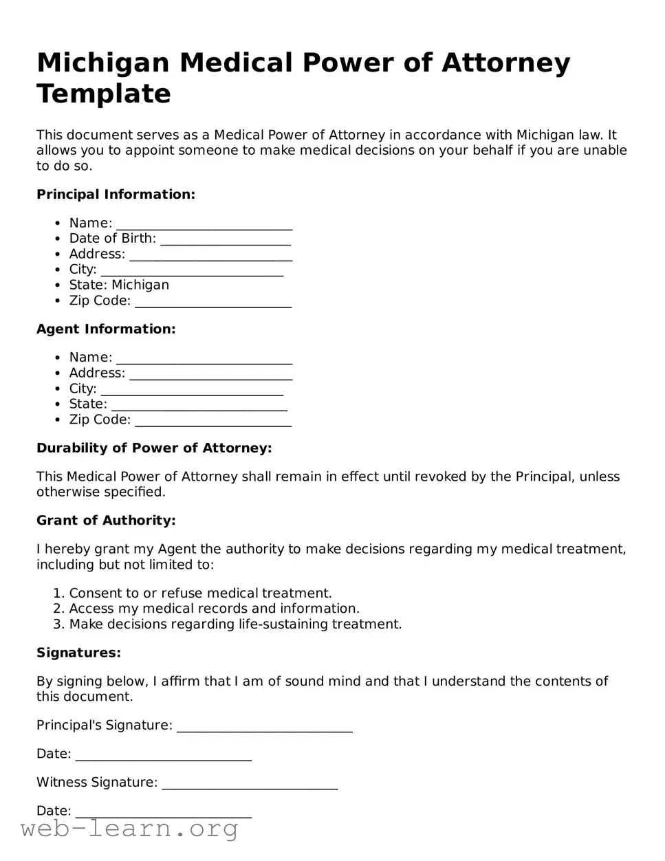 Attorney-Approved Medical Power of Attorney Document for the State of Michigan