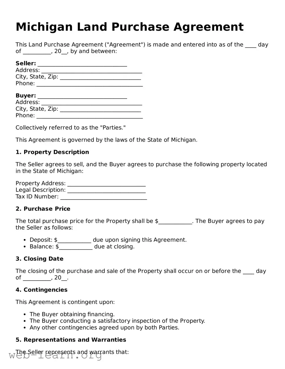 Attorney-Approved Land Purchase Agreement Document for the State of Michigan