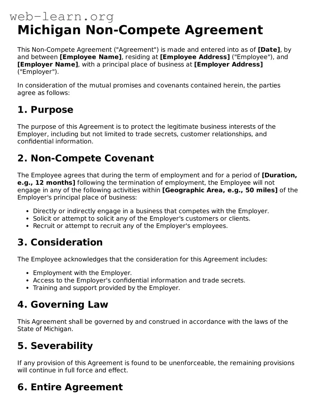 Attorney-Approved Non-compete Agreement Document for the State of Michigan