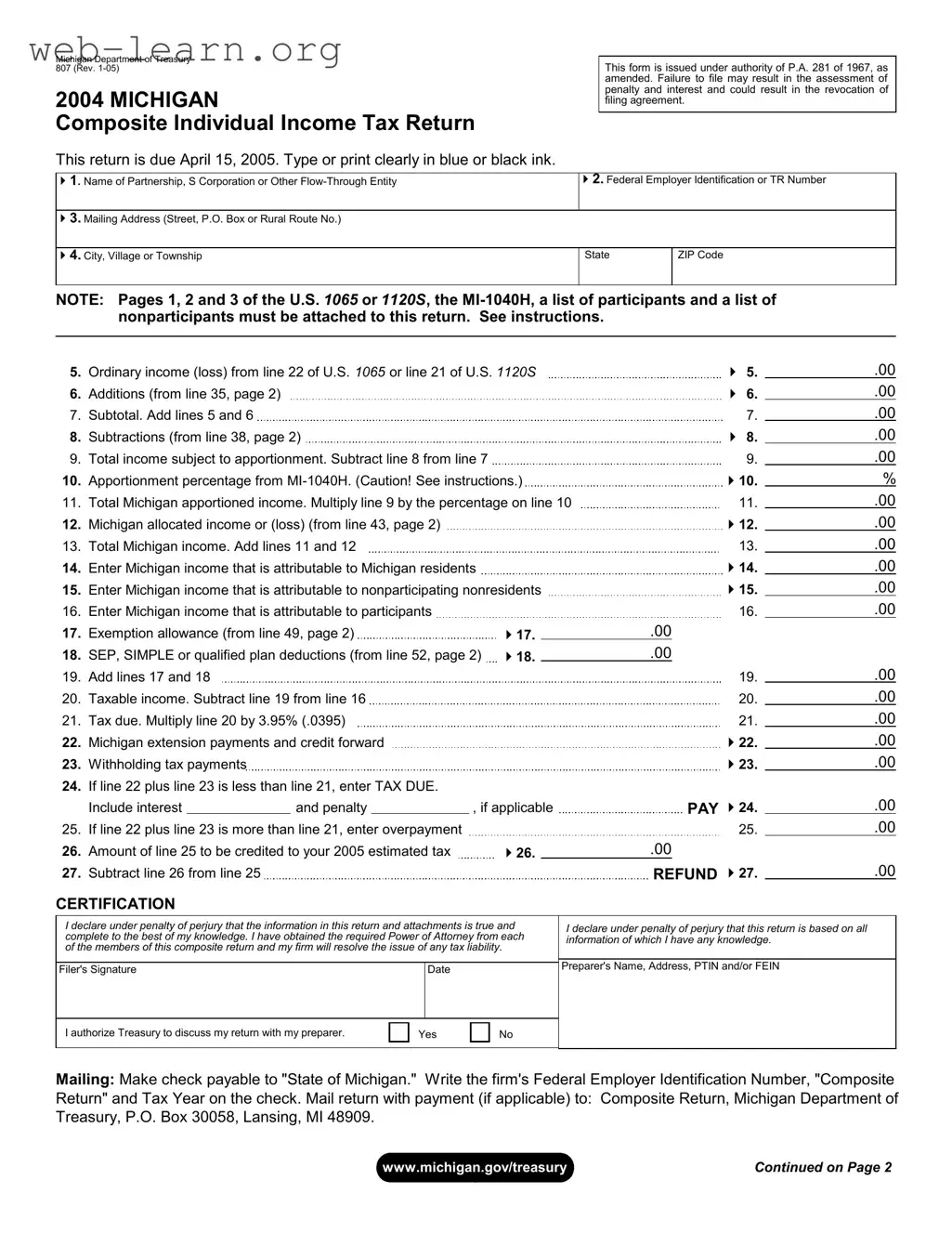 Blank Michigan 807 Form