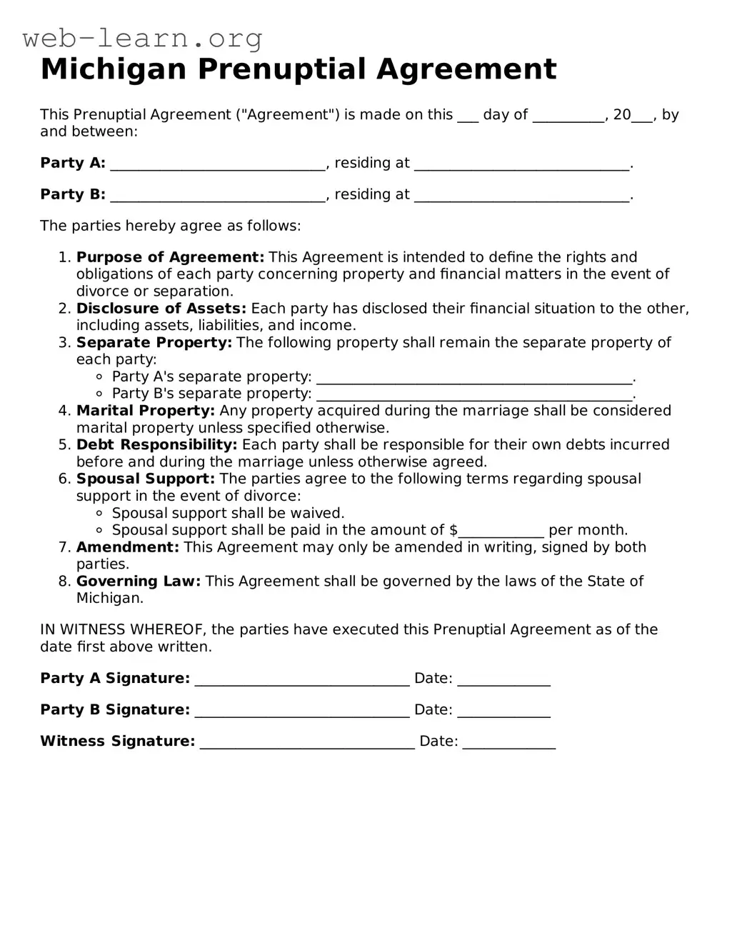 Attorney-Approved Prenuptial Agreement Document for the State of Michigan