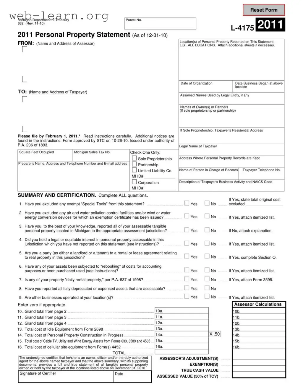 Blank Michigan 632 Form