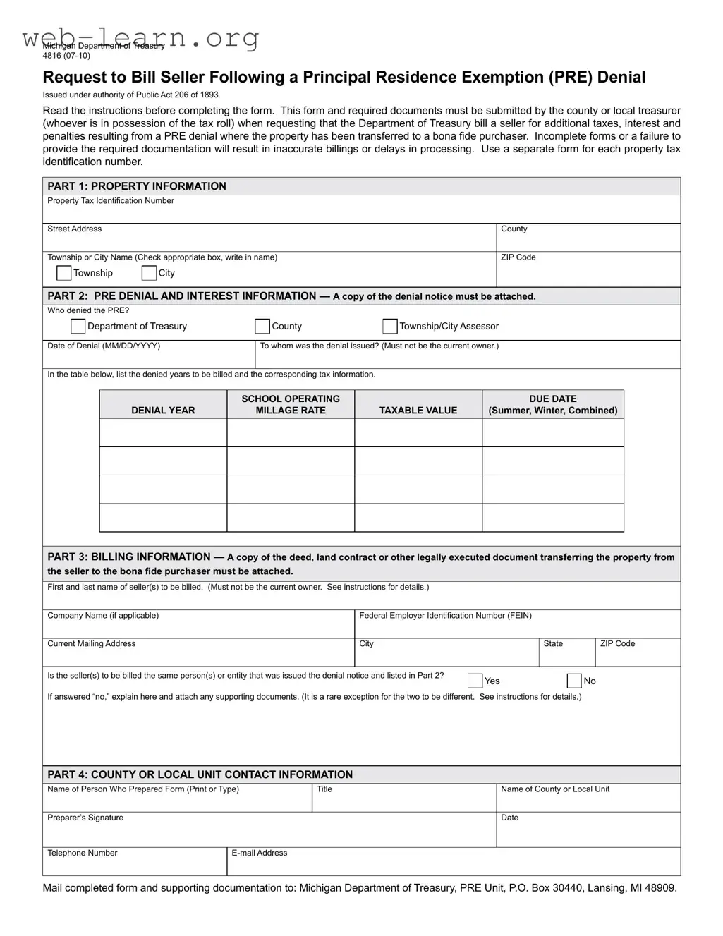 Blank Michigan 4816 Form