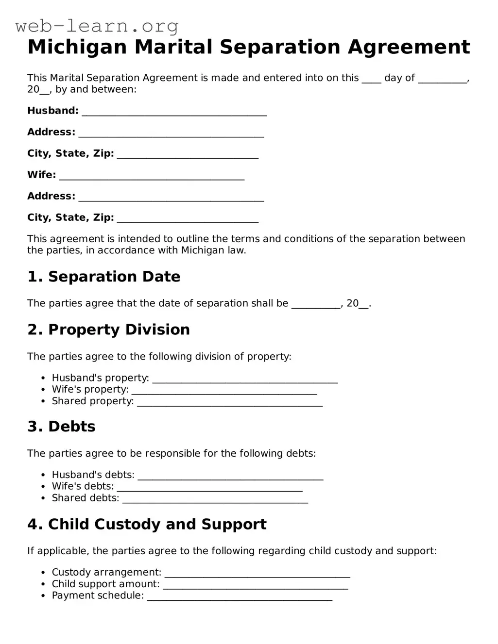 Attorney-Approved Marital Separation Agreement Document for the State of Michigan