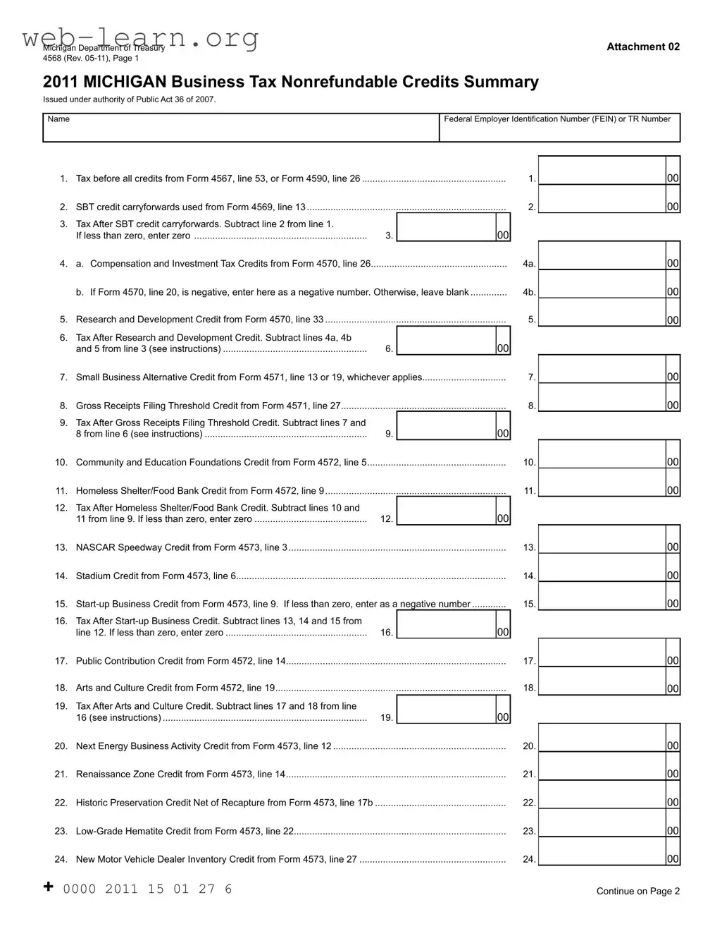 Blank Michigan 4568 Form