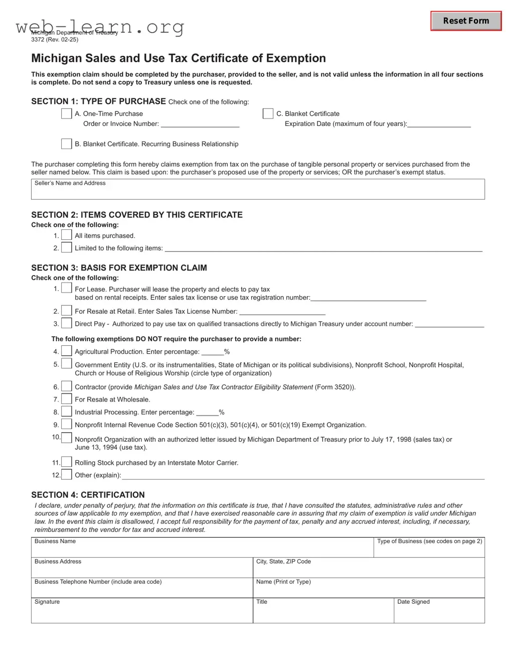 Blank 3372 Michigan Form