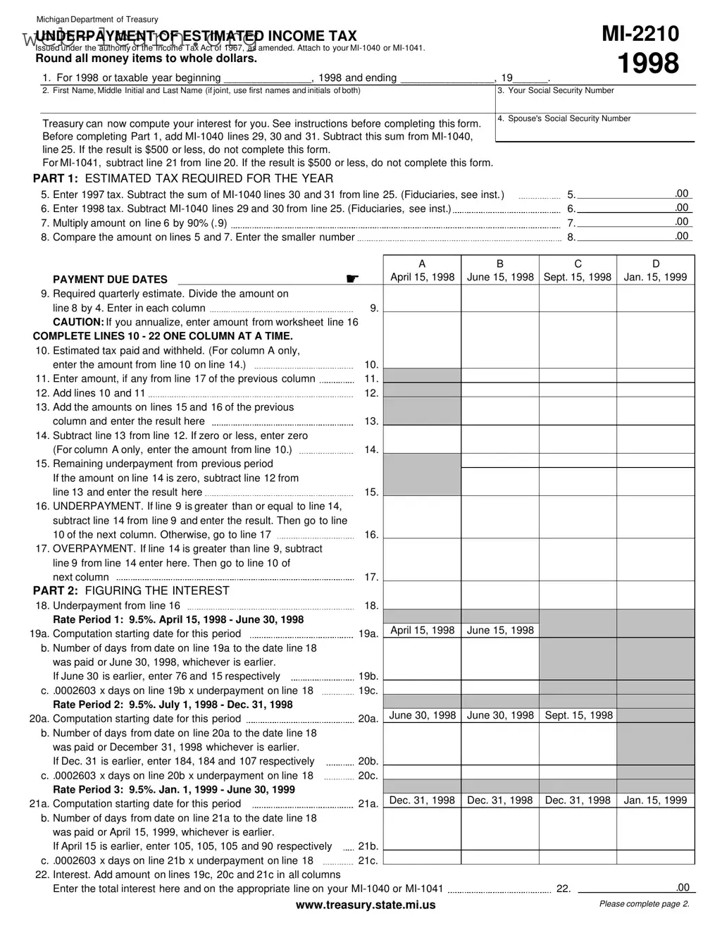 Blank Michigan Mi 2210 Form