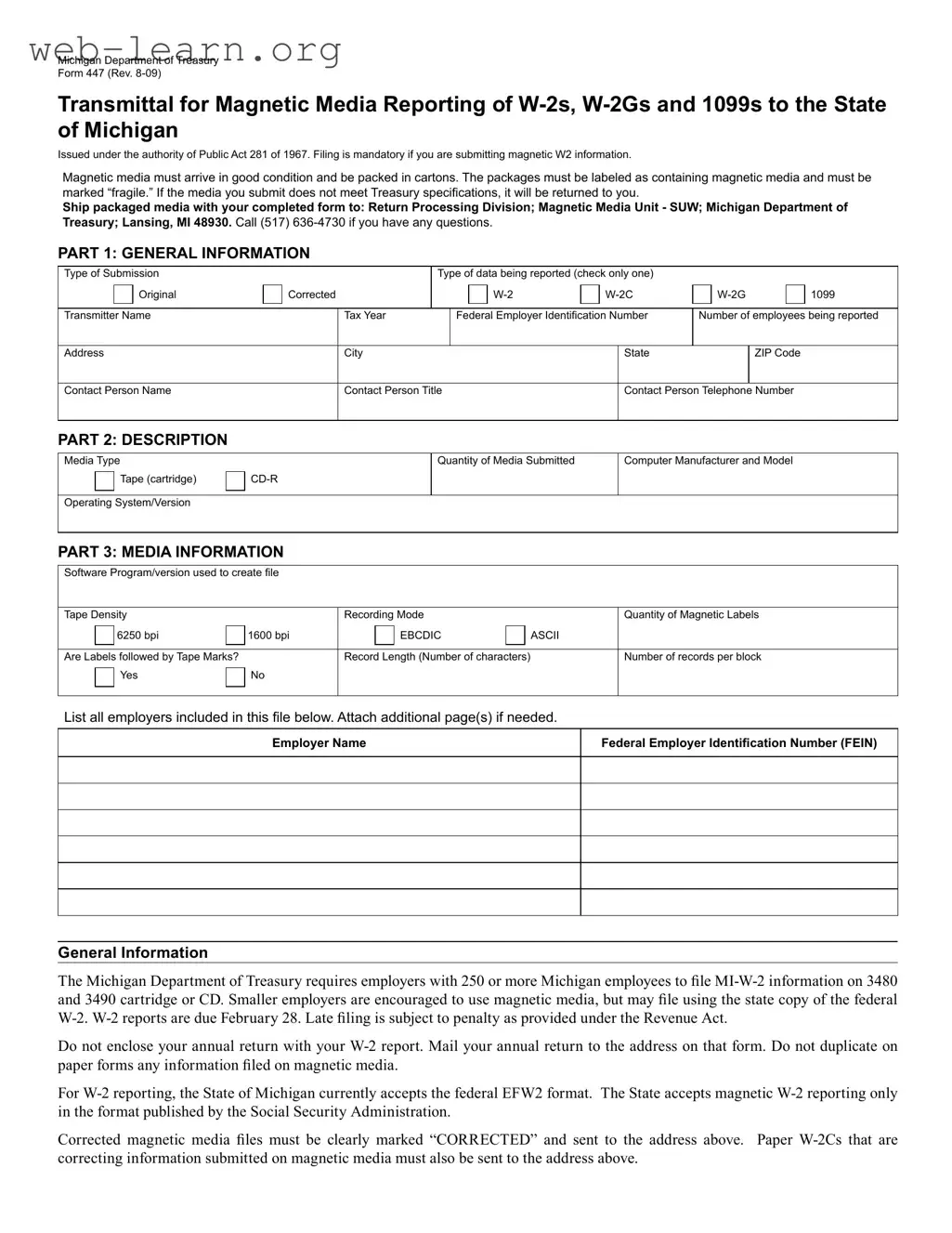 Blank 447 Michigan Form