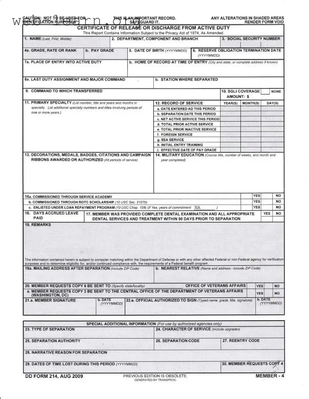 Blank Dd 214 Form