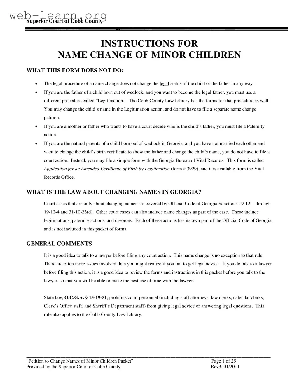 Blank Georgia Change Name Minor Form