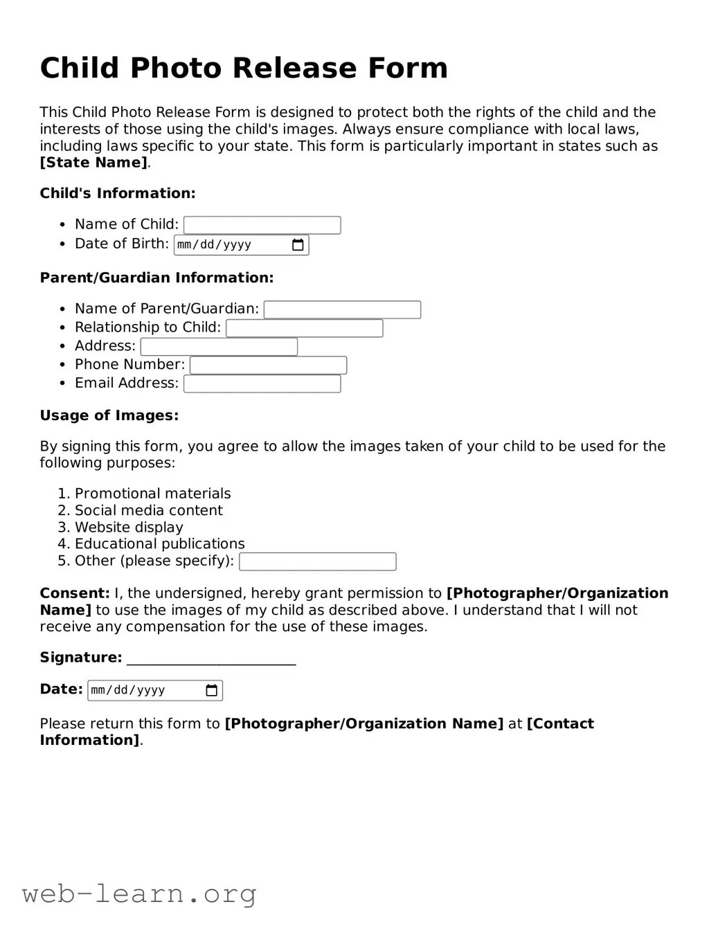 Attorney-Approved Child Photo Release Template