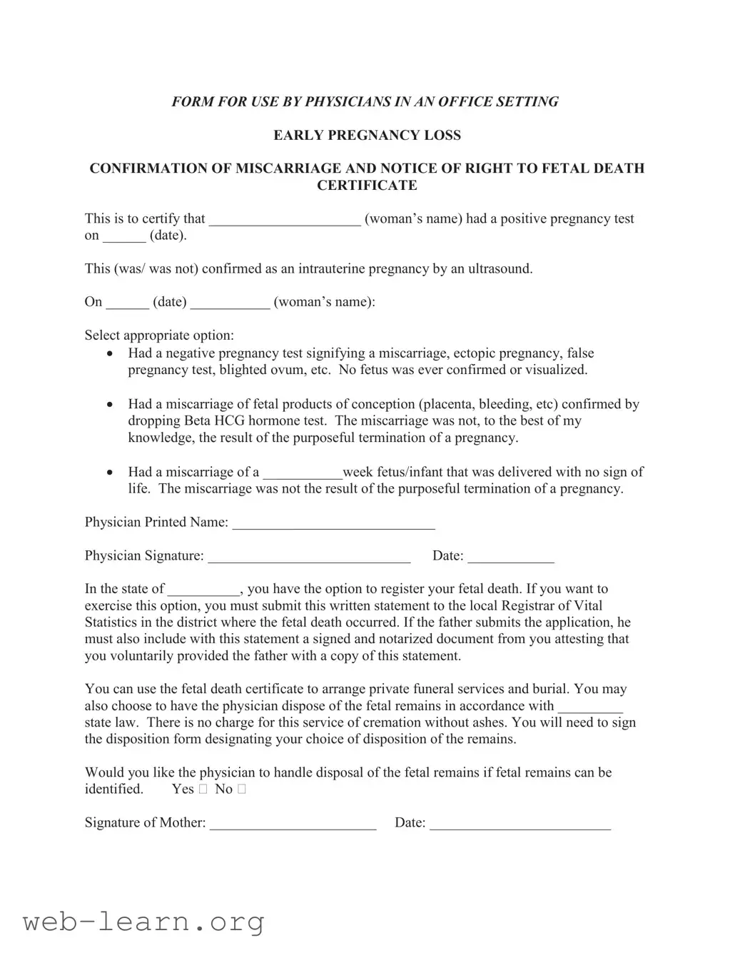 Blank Miscarriage Discharge Paper Form