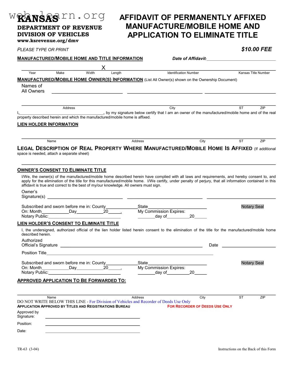 Blank Kansas Tr 63 Form