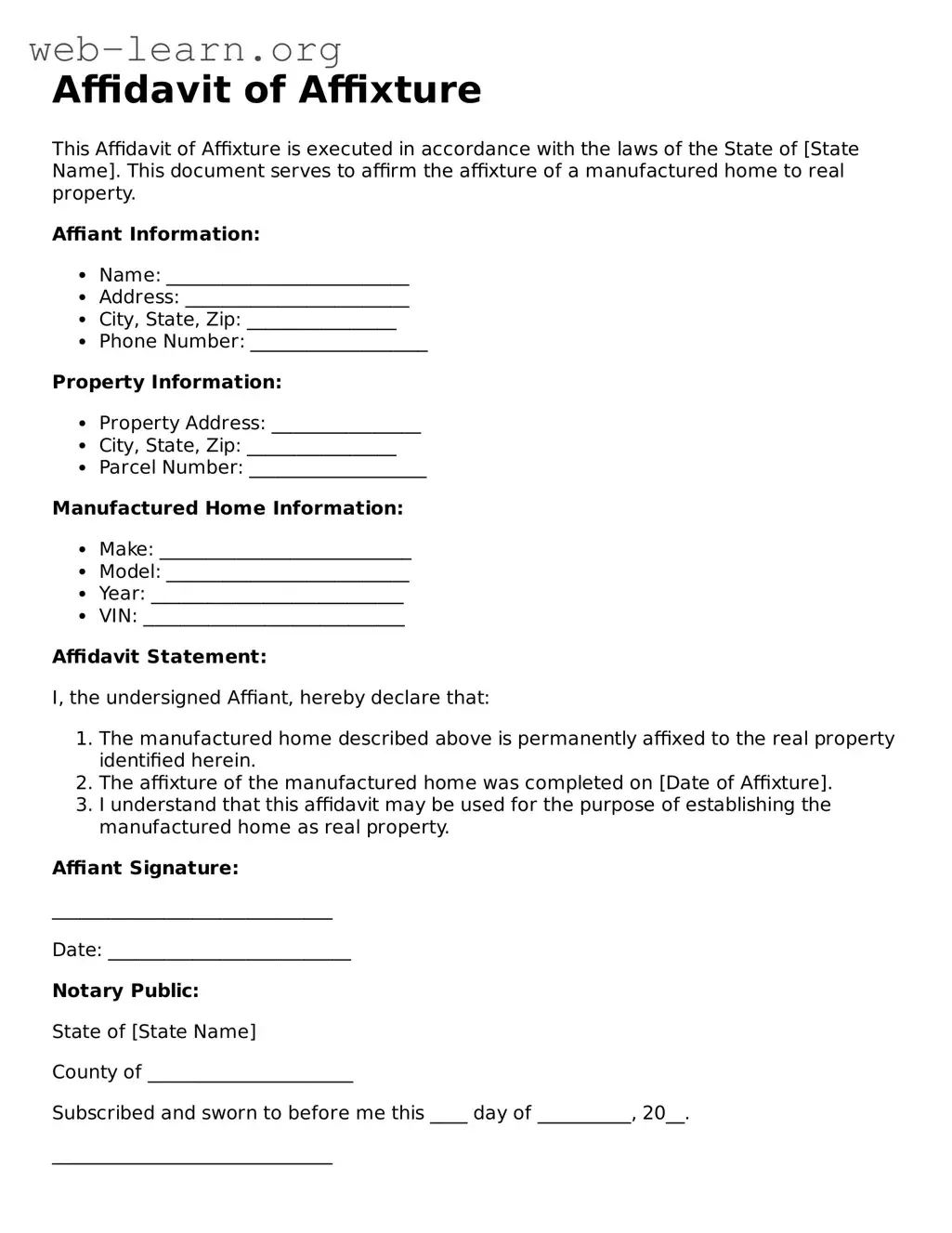 Attorney-Approved Affidavit of Affixture Template
