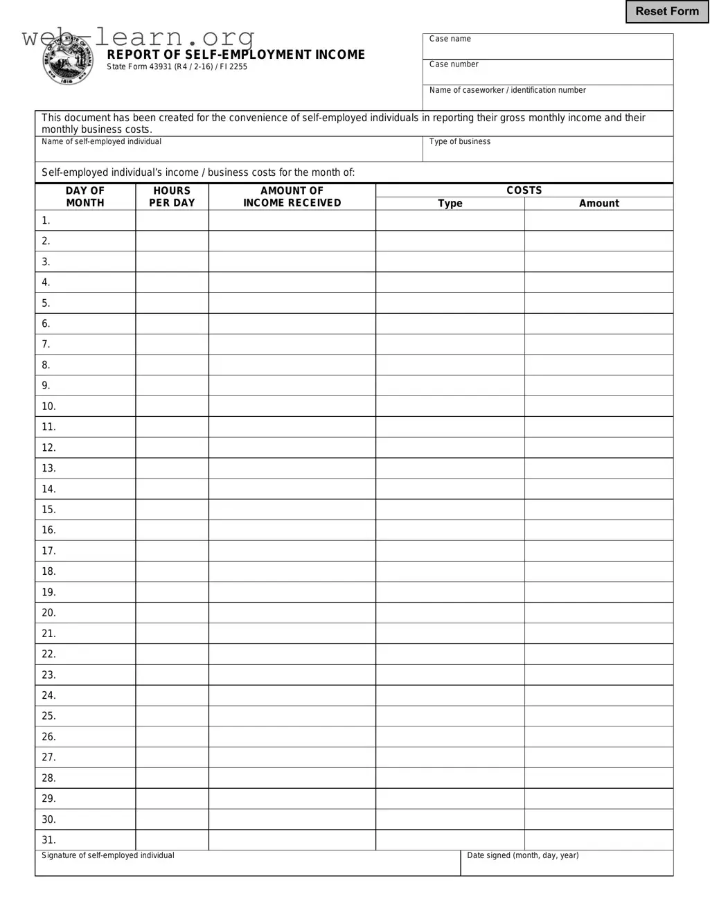 Blank Indiana State 43931 Form