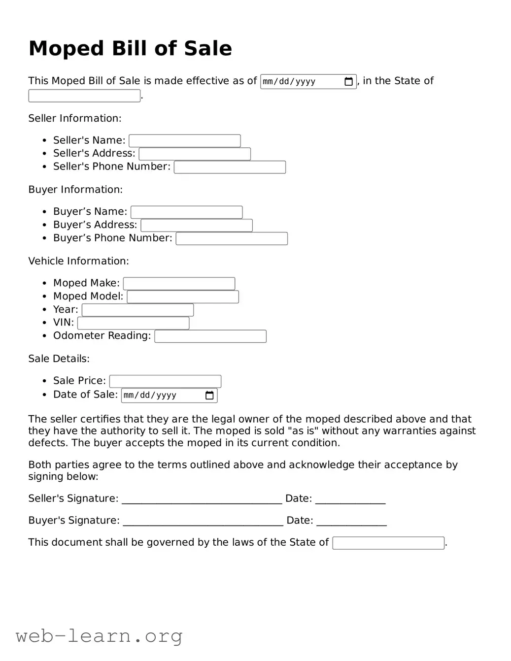 Attorney-Approved Moped Bill of Sale Template