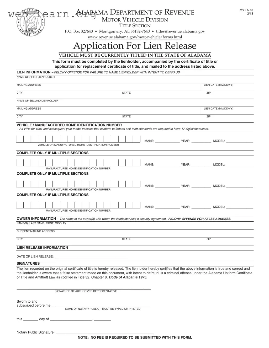 Blank Alabama Mvt 5 63 Form