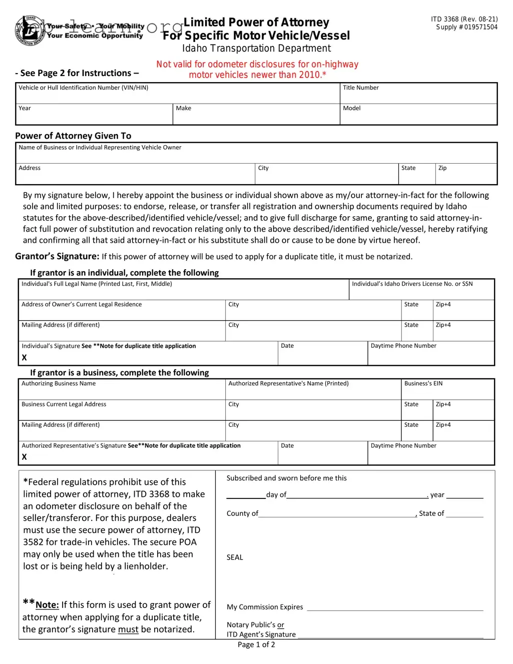 Blank Idaho Itd Form