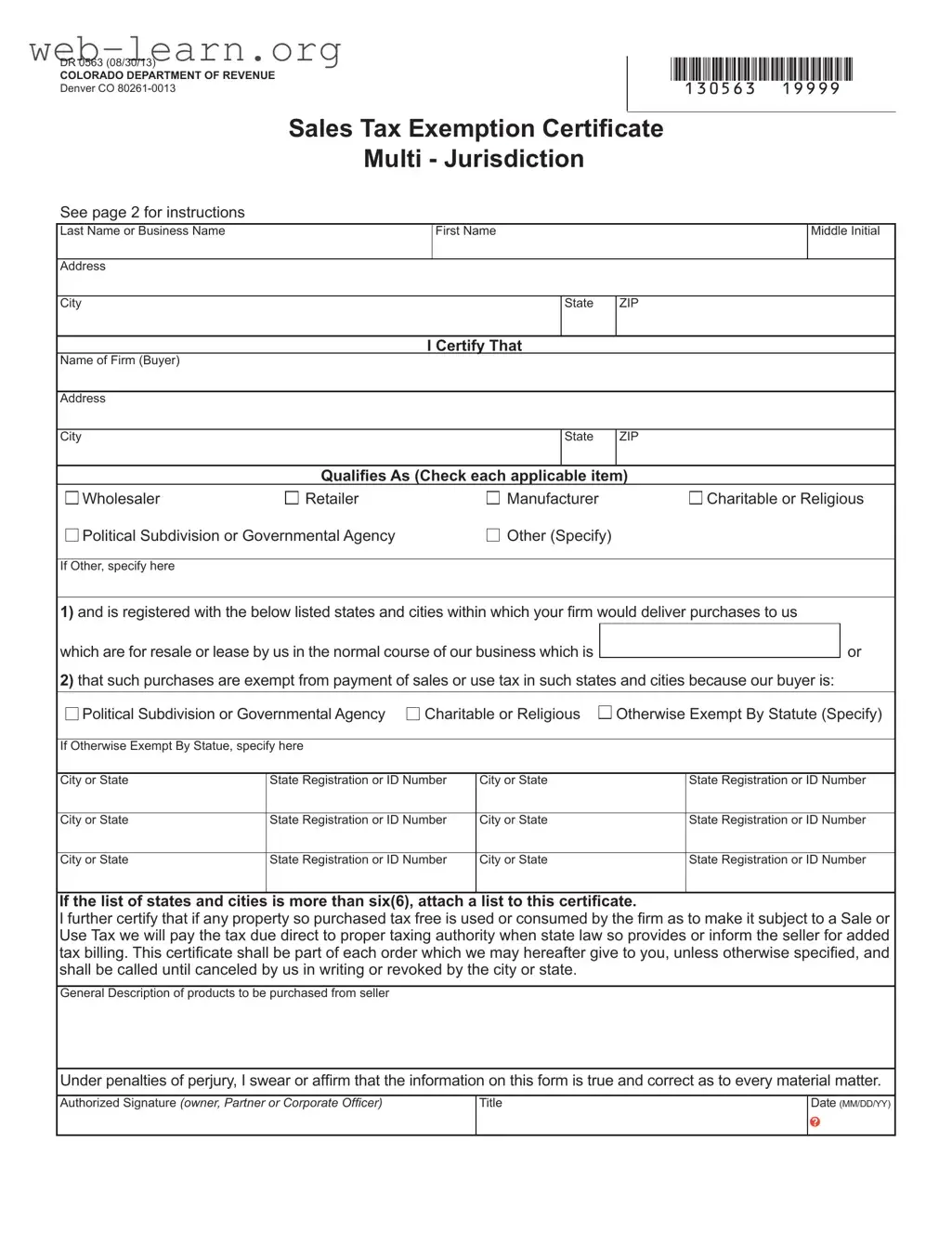Blank Colorado Exemption Form
